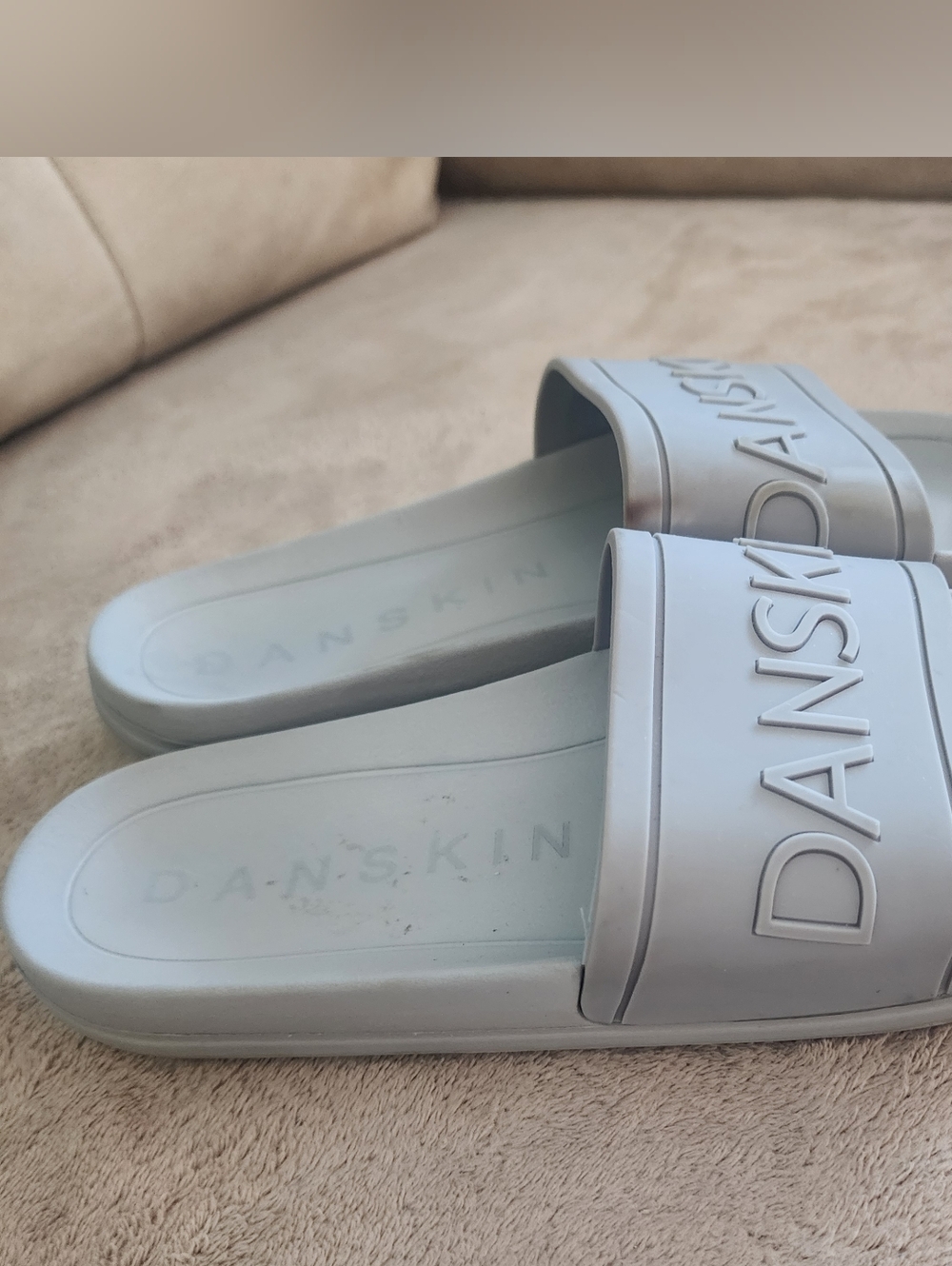 NWT.Danskin Pale Blue Logo Slide Sandals